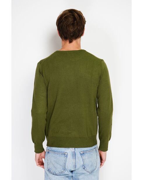 Pull en Cachemire & Soie mélangés col ras de cou 2 fils kaki