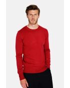 Pull en Cachemire mélangé col ras de cou tricotage en 3 fils rouge