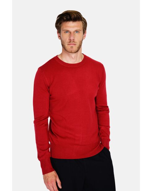 Pull en Cachemire mélangé col ras de cou tricotage en 3 fils rouge