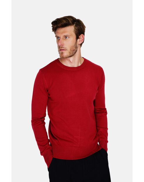 Pull en Cachemire mélangé col ras de cou tricotage en 3 fils rouge