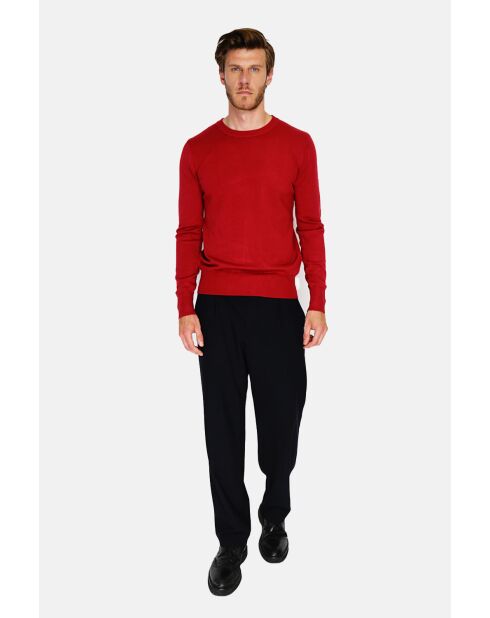 Pull en Cachemire mélangé col ras de cou tricotage en 3 fils rouge