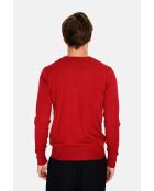 Pull en Cachemire mélangé col ras de cou tricotage en 3 fils rouge