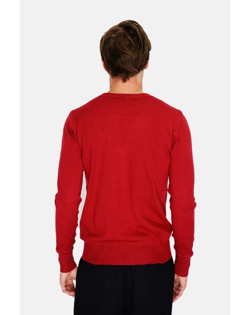 Pull en Cachemire mélangé col ras de cou tricotage en 3 fils rouge