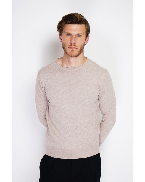 Pull en Cachemire & Soie mélangés col ras de cou 2 fils désert