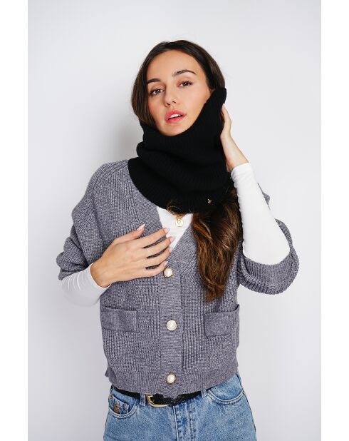 Girocollo in misto cashmere nero a 7 fili
