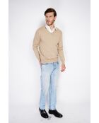 Pull en Cachemire & Soie col V 2 fils camel