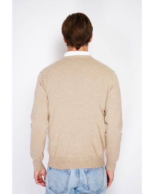 Pull en Cachemire & Soie col V 2 fils camel