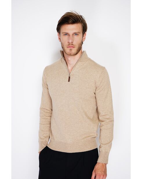 Pull en Cachemire & Soie mélangés col camionneur 2 fils camel