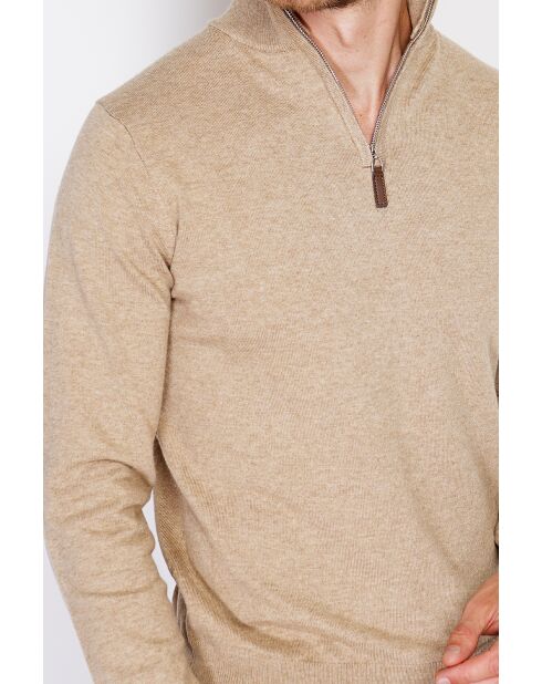 Pull en Cachemire & Soie mélangés col camionneur 2 fils camel