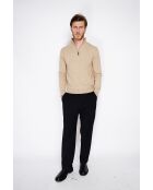 Pull en Cachemire & Soie mélangés col camionneur 2 fils camel