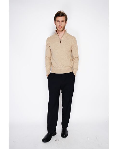 Pull en Cachemire & Soie mélangés col camionneur 2 fils camel