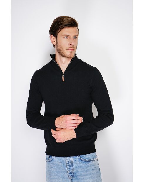 Pull en Cachemire & Soie mélangés col camionneur 2 fils noir