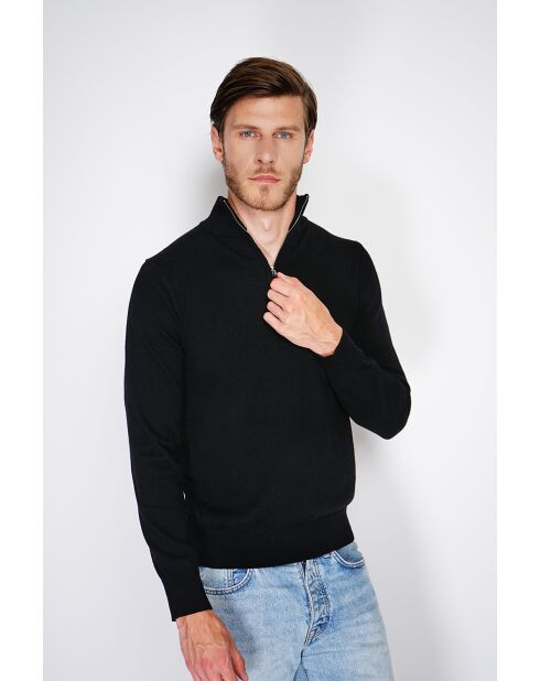 Pull en Cachemire & Soie mélangés col camionneur 2 fils noir