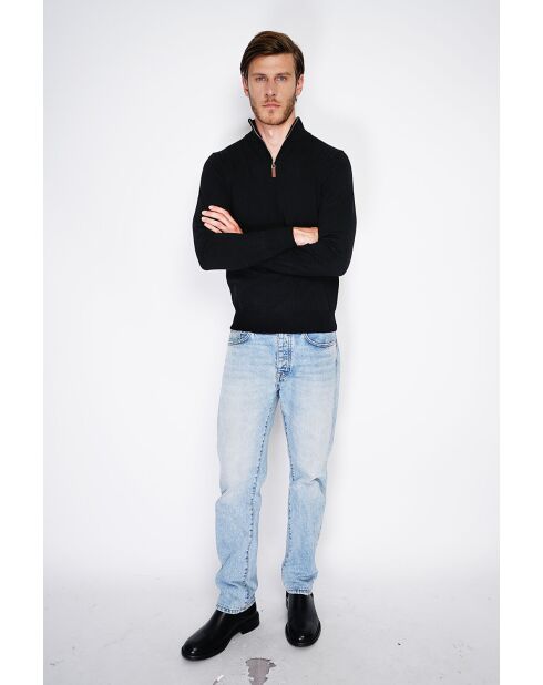 Pull en Cachemire & Soie mélangés col camionneur 2 fils noir