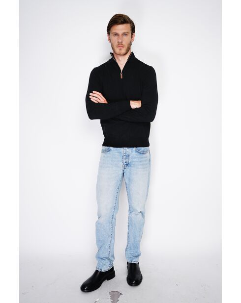 Pull en Cachemire & Soie mélangés col camionneur 2 fils noir