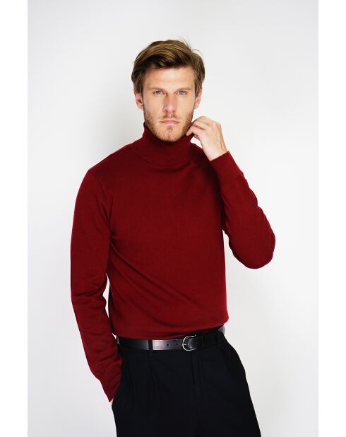 Pull en Cachemire & Soie mélangés col roulé 2 fils  bordeaux