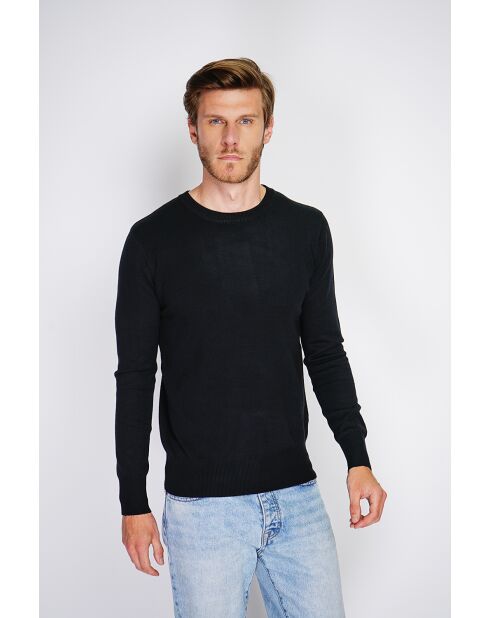 Pull en Cachemire mélangé col ras de cou tricotage en 3 fils noir