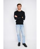 Pull en Cachemire mélangé col ras de cou tricotage en 3 fils noir