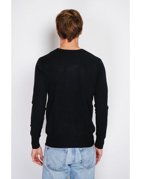 Pull en Cachemire mélangé col ras de cou tricotage en 3 fils noir