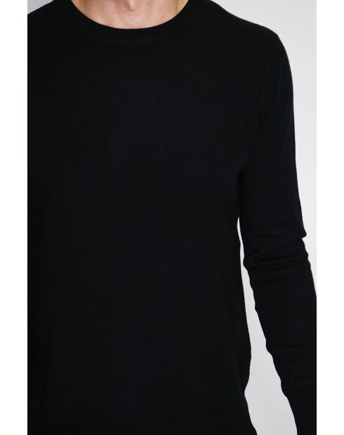 Pull en Cachemire mélangé col ras de cou tricotage en 3 fils noir