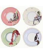 4 Assiettes en Porcelaine Carnival rose/bleu/vert - D.16 cm