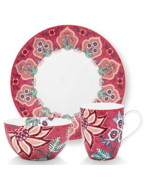 Coffret Petit déjeuner 3 pcs Flower Festival Framboise rose - 22x14.5x22 cm
