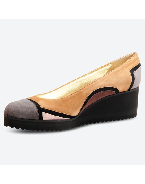 Ballerines compensées en Velours de Cuir Racita beige/gris/marron - Talon 4.5 cm