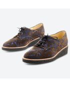 Derbies compensées en Velours de Cuir Vanado marron/bleu - Talon 4.5 cm