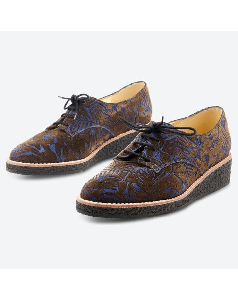 Derbies compensées en Velours de Cuir Vanado marron/bleu - Talon 4.5 cm