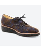 Derbies compensées en Velours de Cuir Vanado marron/bleu - Talon 4.5 cm