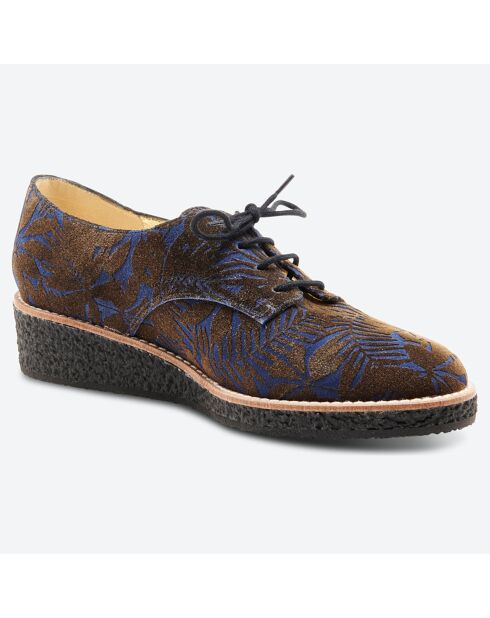 Derbies compensées en Velours de Cuir Vanado marron/bleu - Talon 4.5 cm