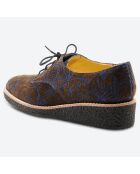 Derbies compensées en Velours de Cuir Vanado marron/bleu - Talon 4.5 cm