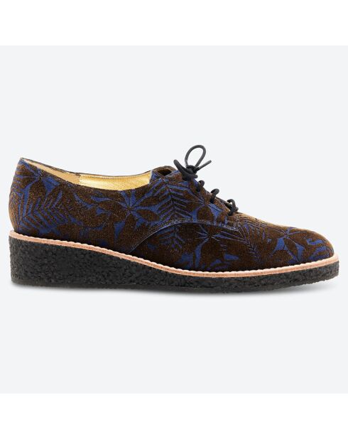 Derbies compensées en Velours de Cuir Vanado marron/bleu - Talon 4.5 cm