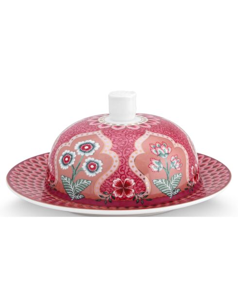 Flower Festival rosafarbene runde Porzellan-Butterdose - D.17 cm