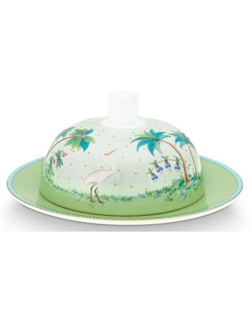 Beurrier rond en Porcelaine Jolie pois vert - D.17 cm