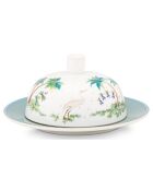 Beurrier rond en Porcelaine Jolie pois or blanc - D.17 cm