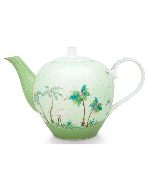 Mooie groene porseleinen theepot met stippen - 17,8x17x25 cm
