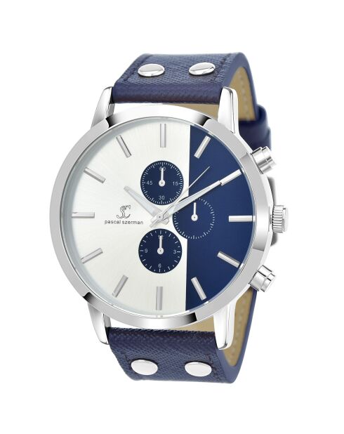 Montre Homme Quartz par Pascal Szerman en Cuir bleue