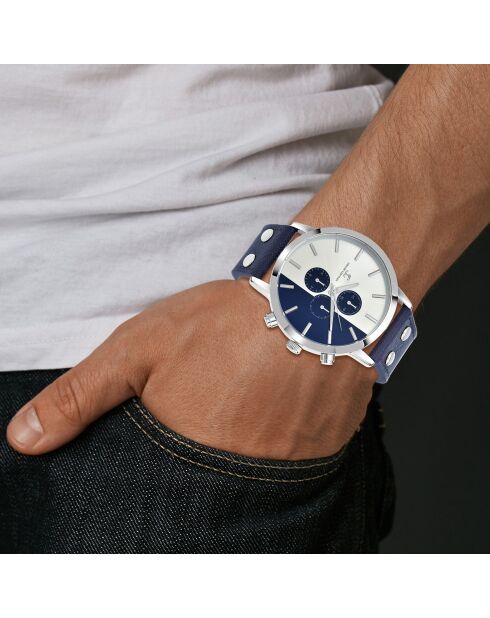 Montre Homme Quartz par Pascal Szerman en Cuir bleue