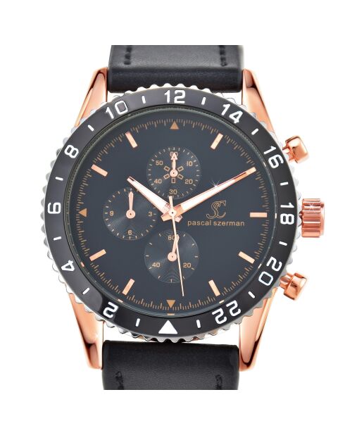 Montre Homme Quartz par Pascal Szerman en Cuir noire