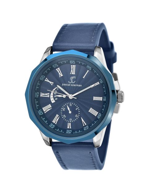 Montre Homme Quartz par Pascal Szerman en Cuir bleue