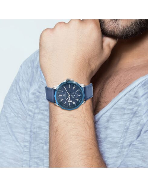 Montre Homme Quartz par Pascal Szerman en Cuir bleue