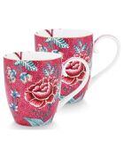 2 Maxi Mugs en Porcelaine XL Flower Festival roses - 9.7x11.9x22.2 cm