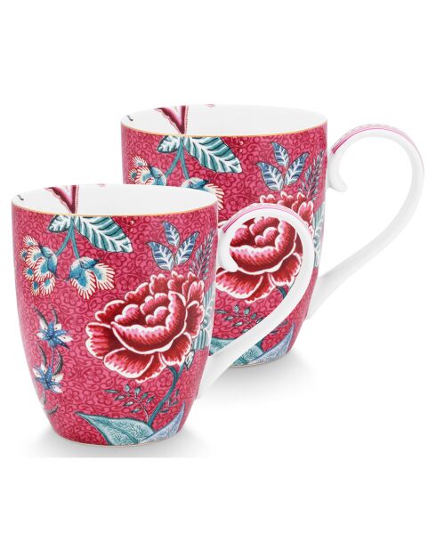 2 roze bloemenfestival XL porseleinen maxibekers - 9,7x11,9x22,2 cm