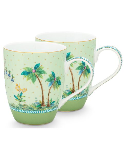 2 Grand Mugs en Porcelaine Jolie pois verts - 9x11x19 cm