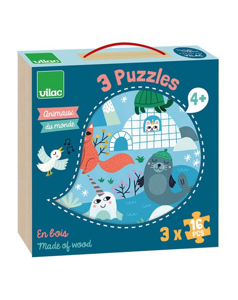 3 puzzles Animaux du monde - 16 pièces