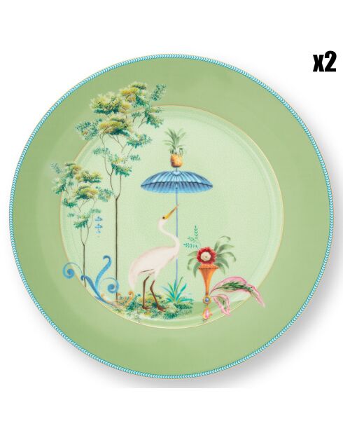 2 Assiettes en Porcelaine présentation Jolie vertes - D.31 cm