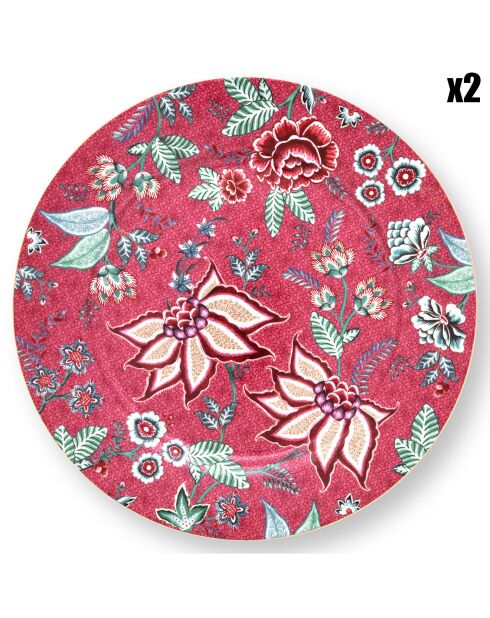2 Assiettes en Porcelaine présentation Flower Festival roses - D.31 cm