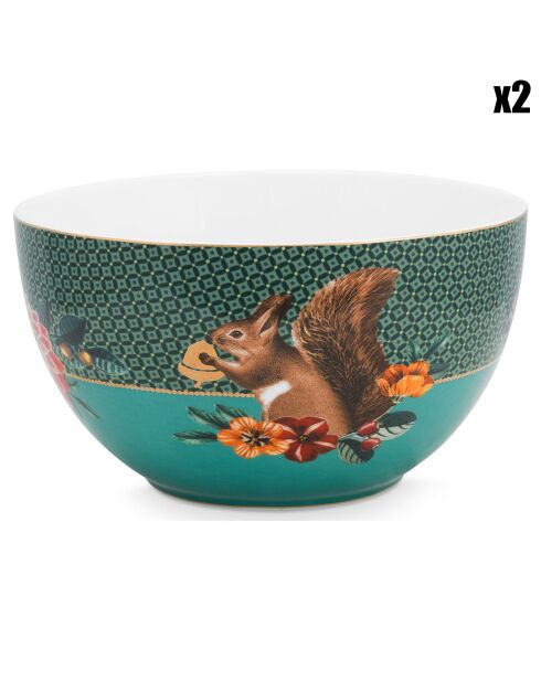 2 insalatiere in porcellana Winter Wonderland Green Scoiattolo - D.18 cm