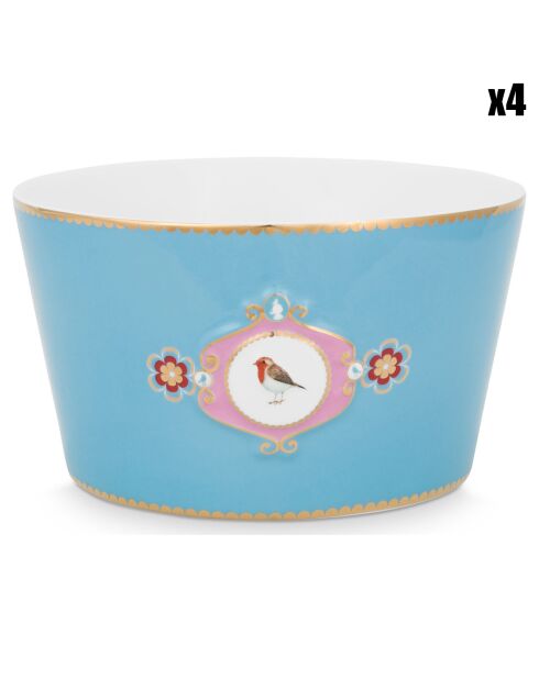 4 Bols en Porcelaine Love Birds Medallion bleus - D.15 cm